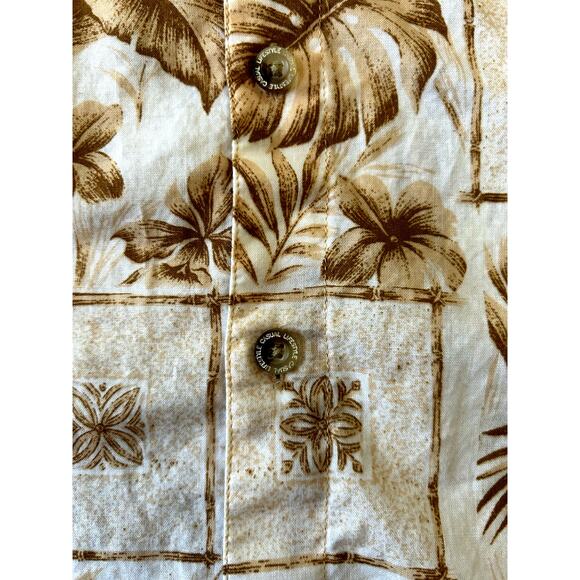 Mens Hawaiian XL SHIRT BROWN Tiki Floral Palm pocket Casual Life 100% Cotton - Picture 4 of 9